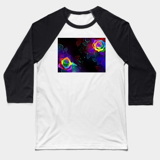 Black Background with Rainbow Roses Baseball T-Shirt